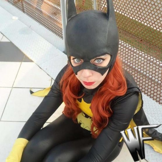batgirl bat girl cosplay from batman dc comics, rubber mask