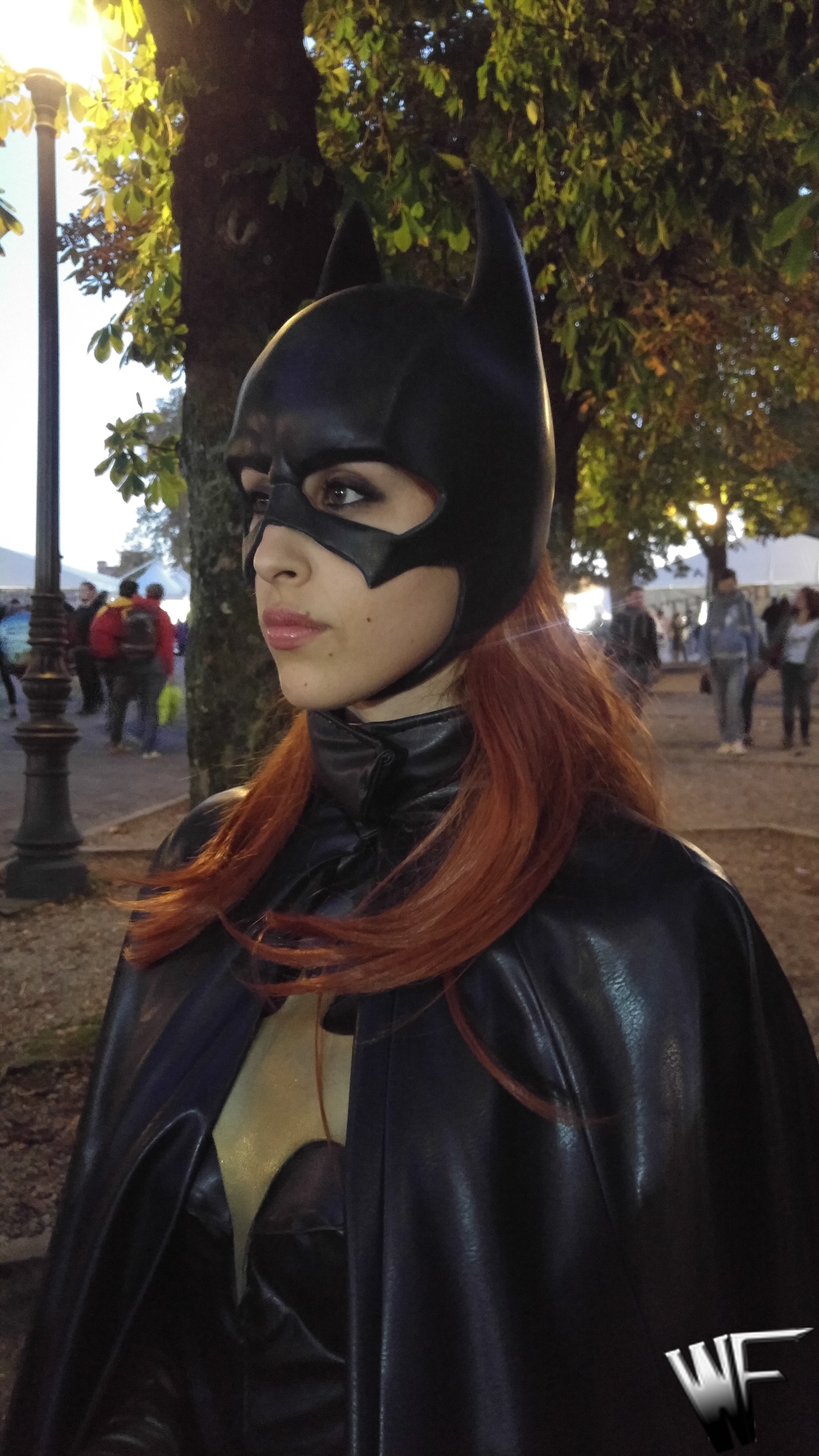 batgirl mask cowl bat girl costume cosplay from batman dc comics, rubber mask and leather costume