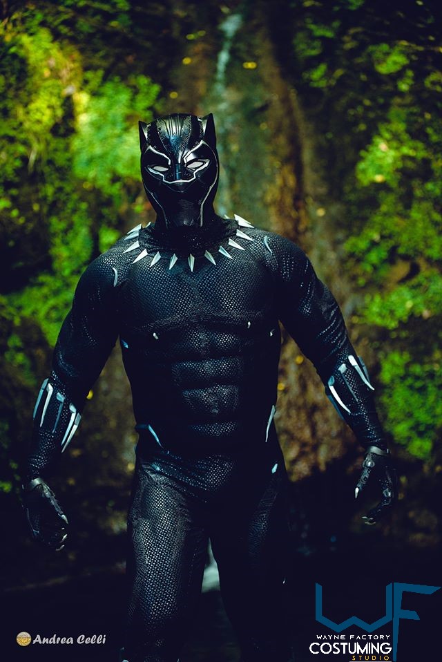 black panther wakanda costume cosplay with screen print and rubber cast parts Avengers marvel inspired
