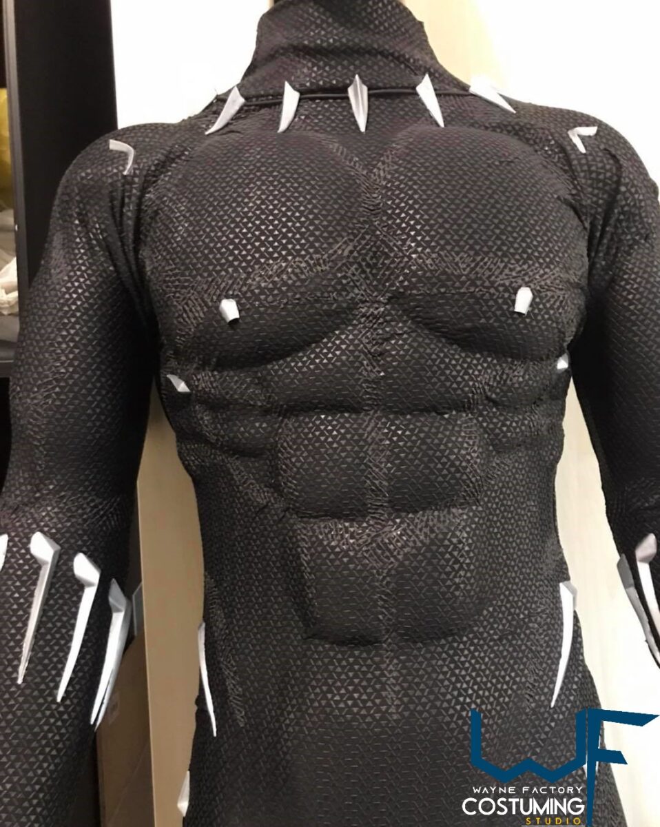 black panther wakanda costume cosplay with screen print and rubber cast parts Avengers marvel inspired