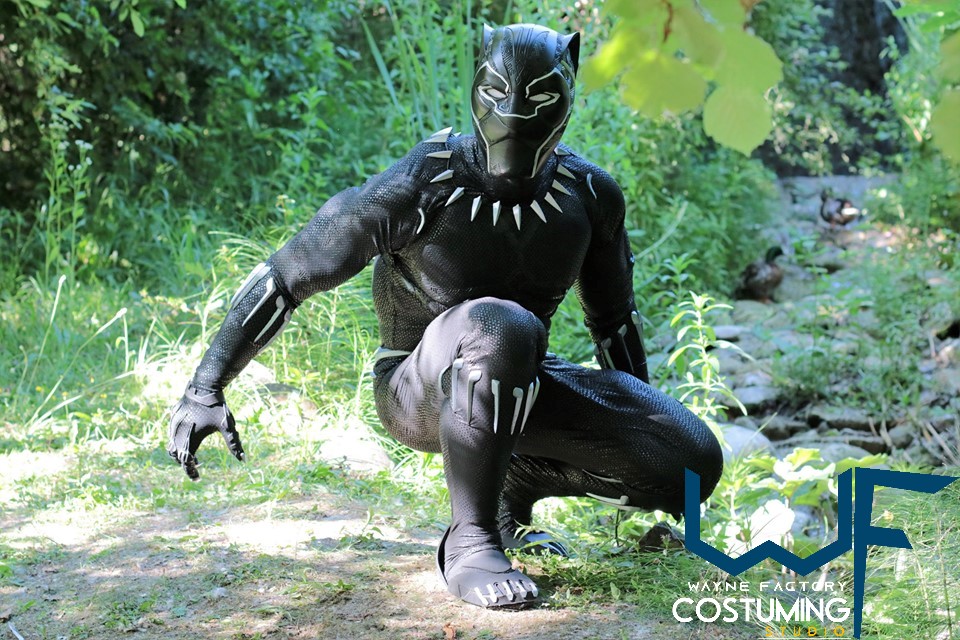 black panther wakanda costume cosplay with screen print and rubber cast parts Avengers marvel inspired