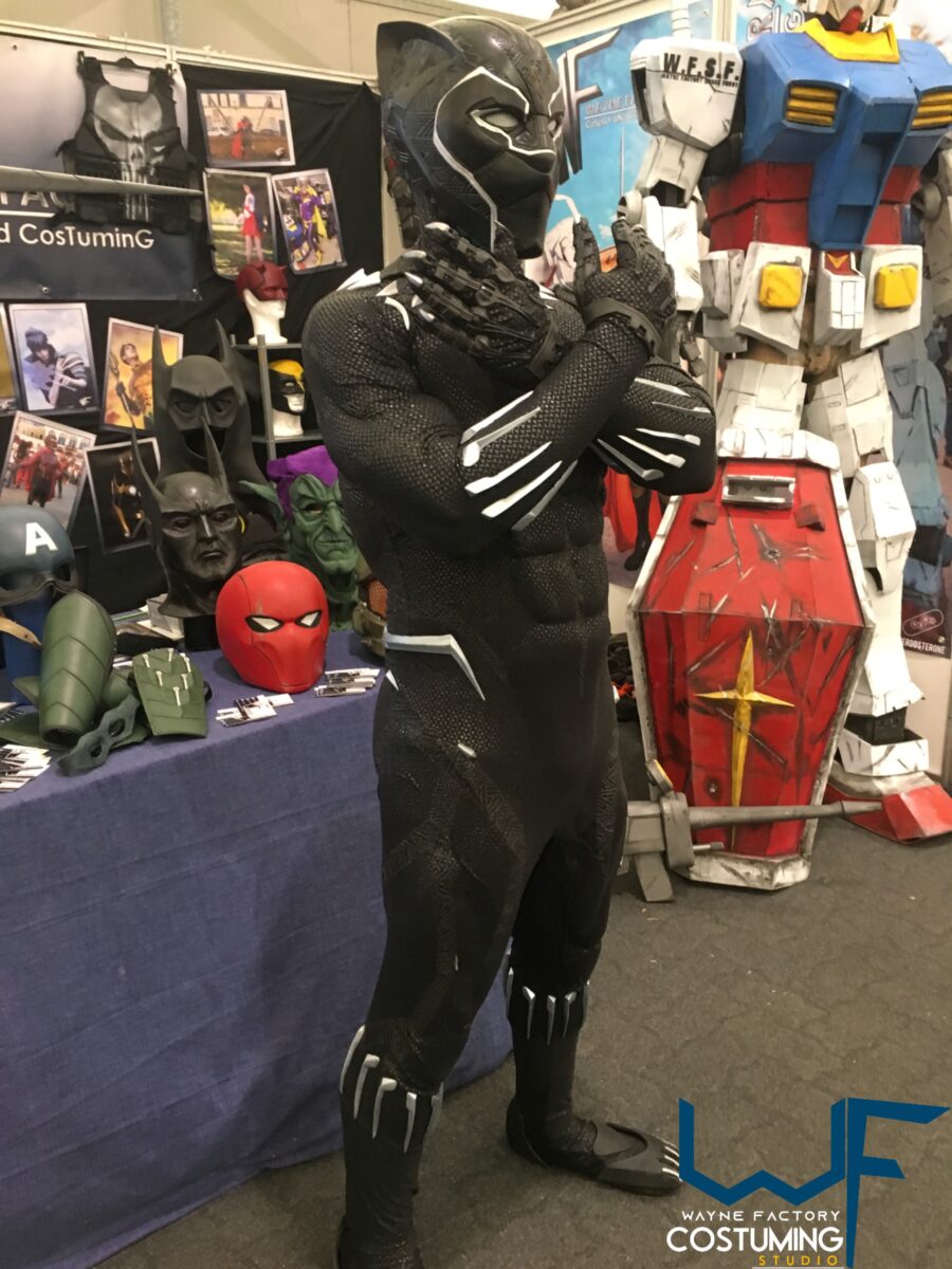 black panther wakanda costume cosplay with screen print and rubber cast parts Avengers marvel inspired