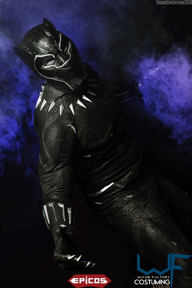black panther wakanda costume cosplay with screen print and rubber cast parts Avengers marvel inspired
