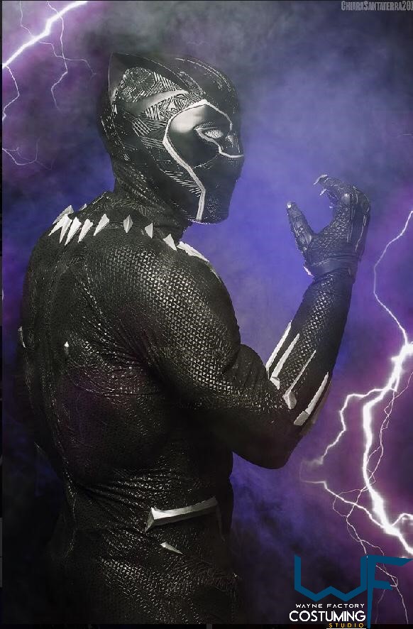 black panther wakanda costume cosplay with screen print and rubber cast parts Avengers marvel inspired