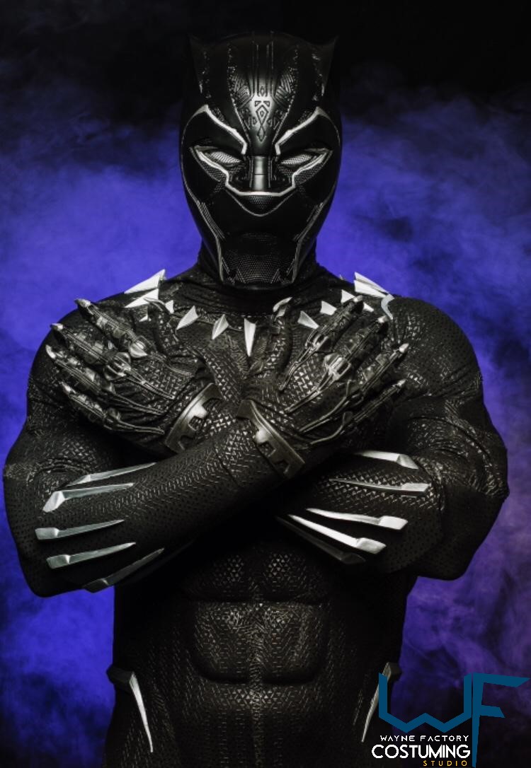 black panther wakanda costume cosplay with screen print and rubber cast parts Avengers marvel inspired