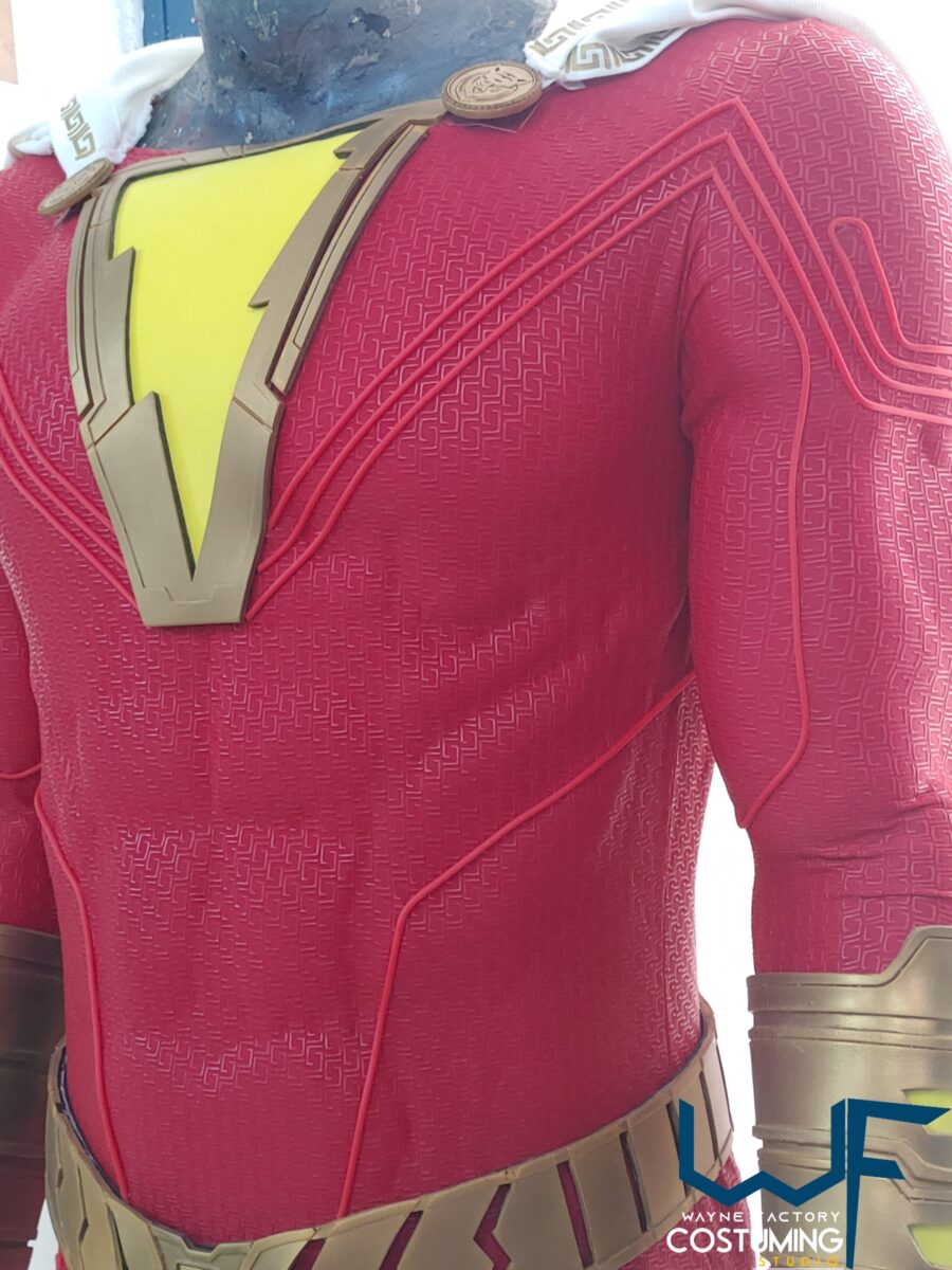 shazam dc comics costume complete cosplay suit screen print and accessories rubber cast boots bracers logo belt cape
