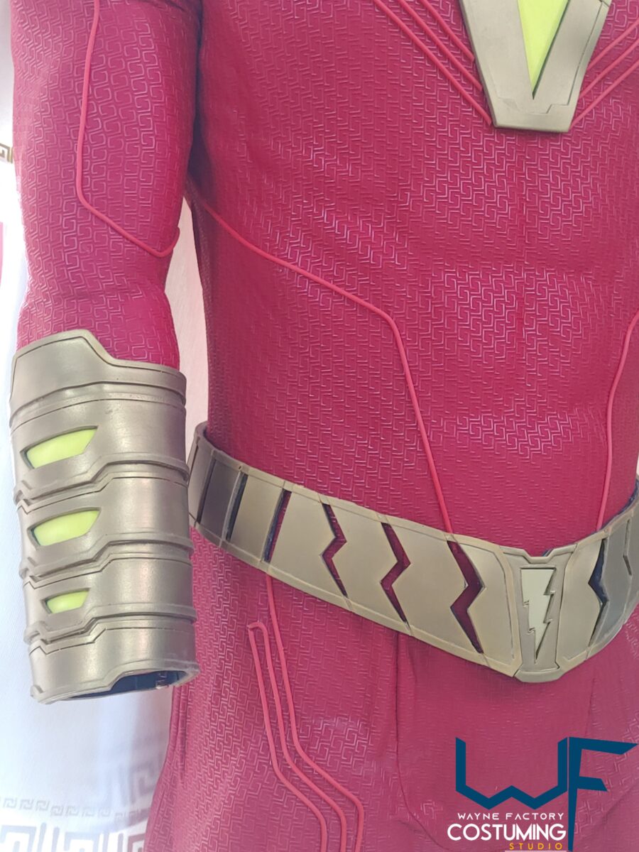 shazam dc comics costume complete cosplay suit screen print and accessories rubber cast boots bracers logo belt cape