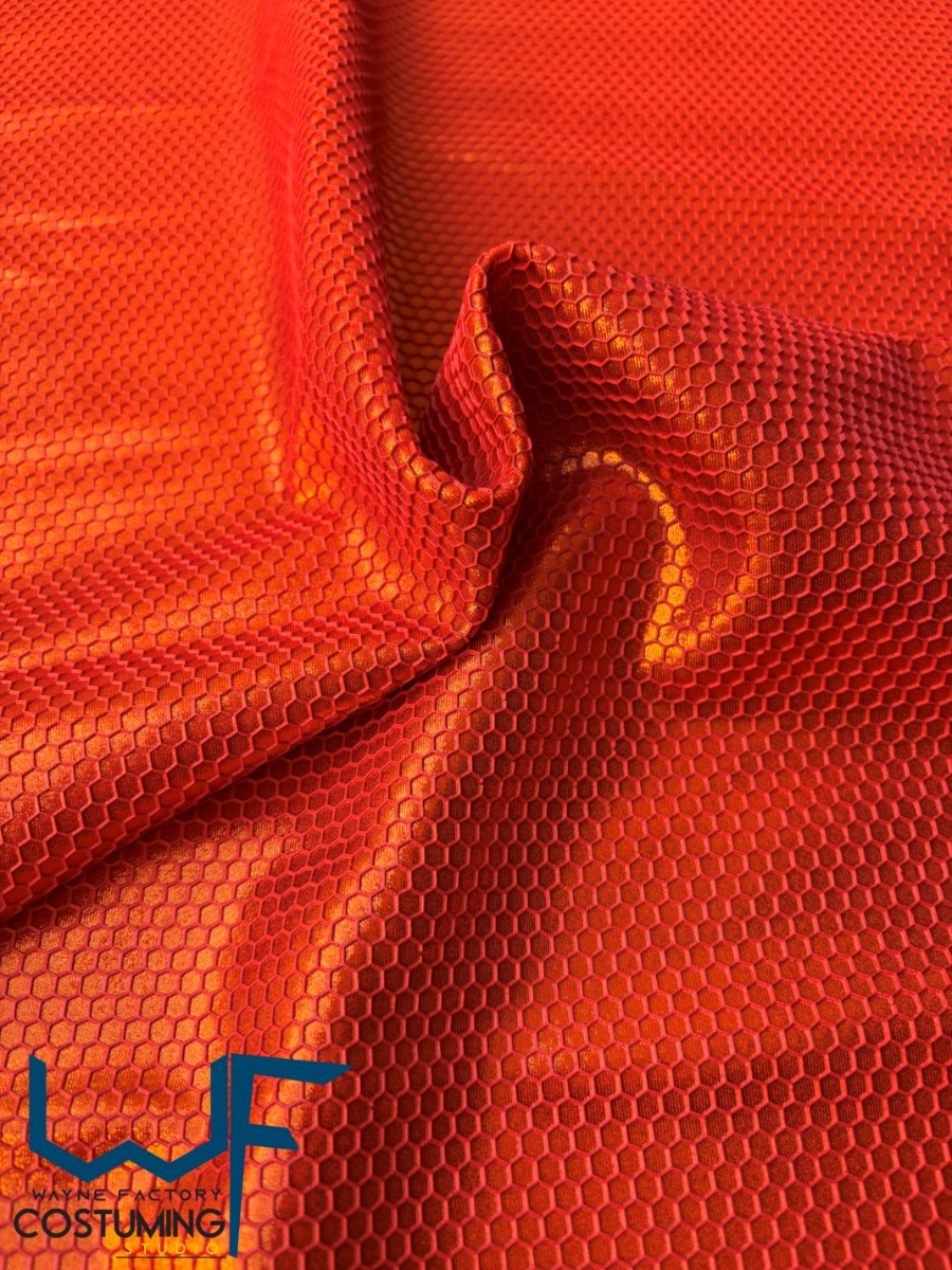honey comb on metallic fabric shiny pattern texture screen printed fabric spandex lycra for cosplay and superhero elastic stretch tiles costume