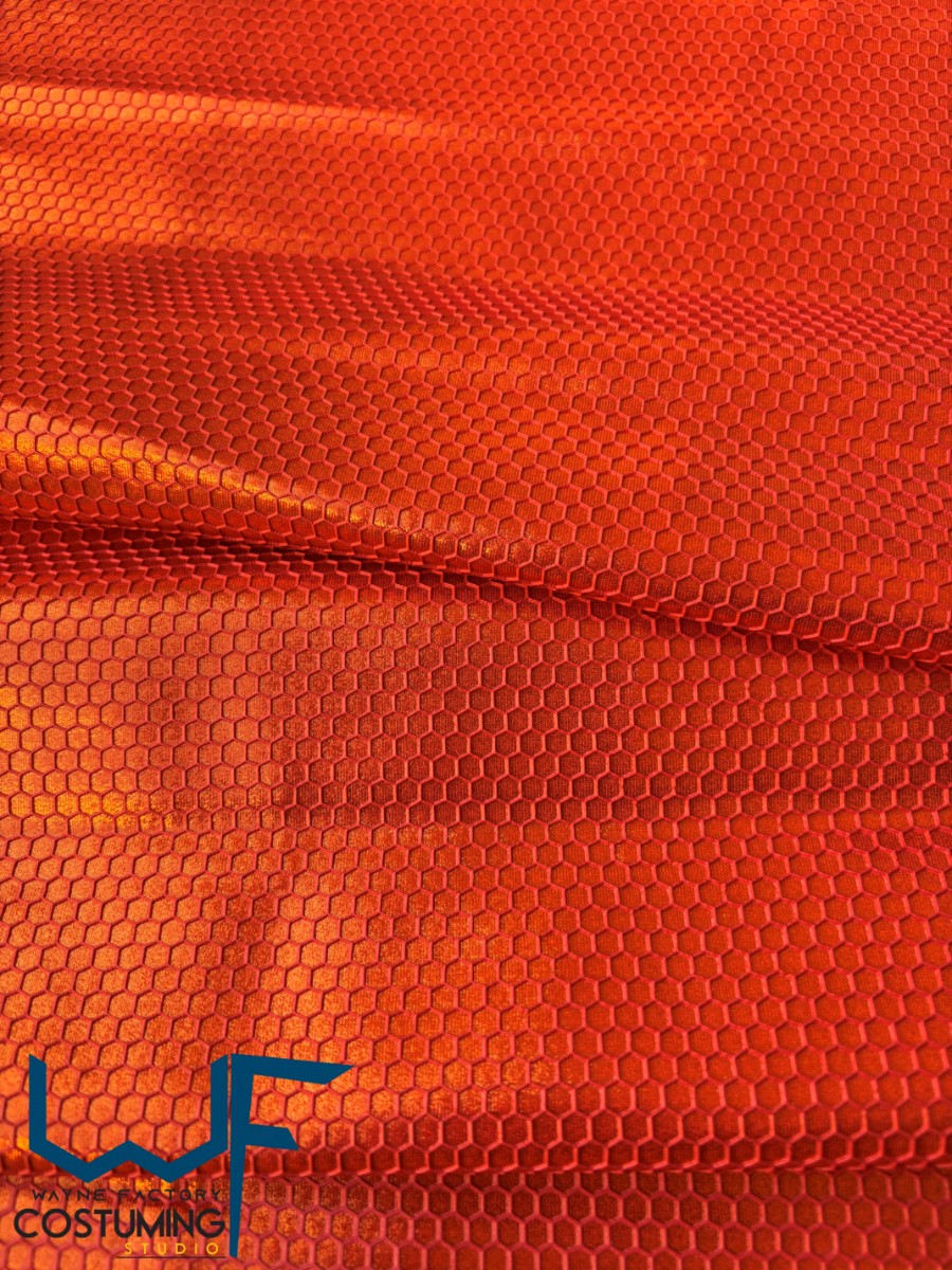 honey comb on metallic fabric shiny pattern texture screen printed fabric spandex lycra for cosplay and superhero elastic stretch tiles costume