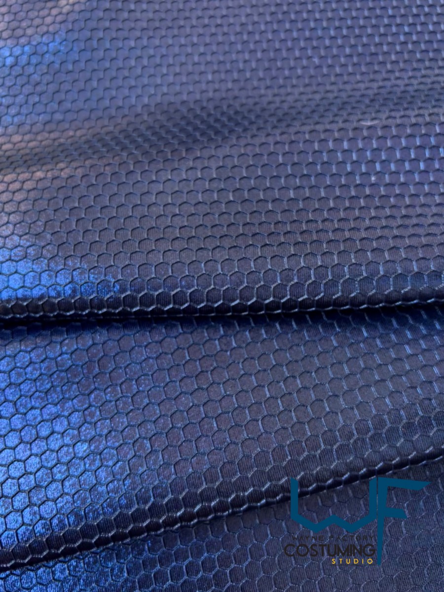honey comb on metallic fabric shiny pattern texture screen printed fabric spandex lycra for cosplay and superhero elastic stretch tiles costume