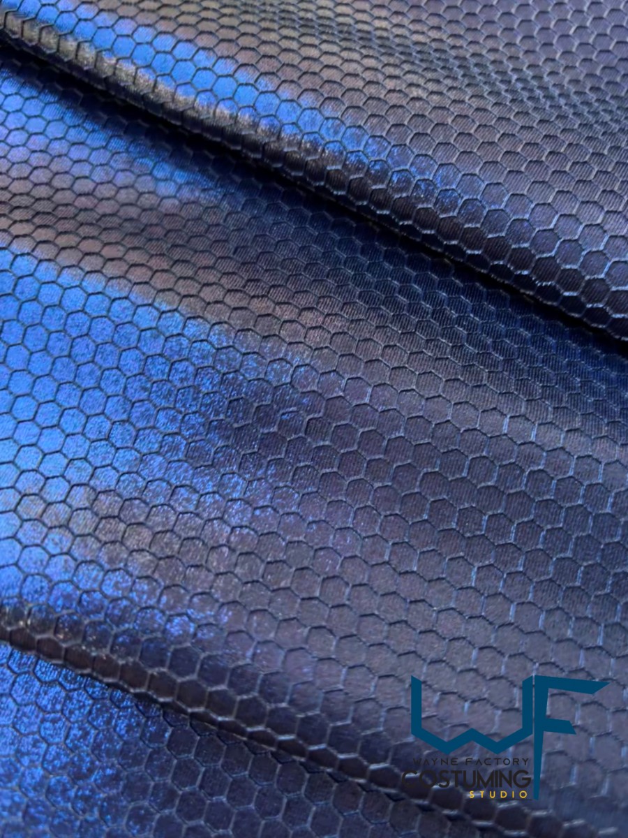 honey comb on metallic fabric shiny pattern texture screen printed fabric spandex lycra for cosplay and superhero elastic stretch tiles costume