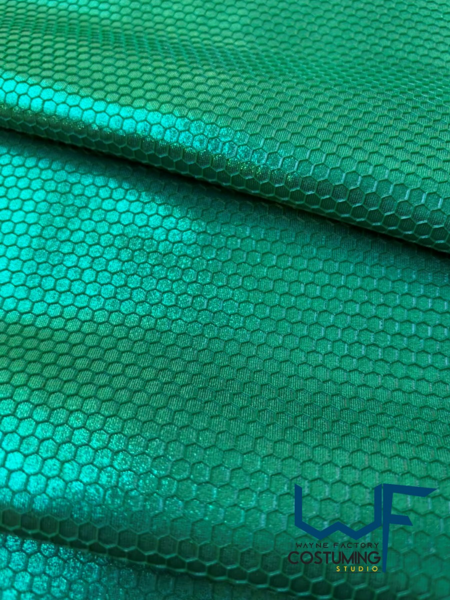 honey comb on metallic fabric shiny pattern texture screen printed fabric spandex lycra for cosplay and superhero elastic stretch tiles costume
