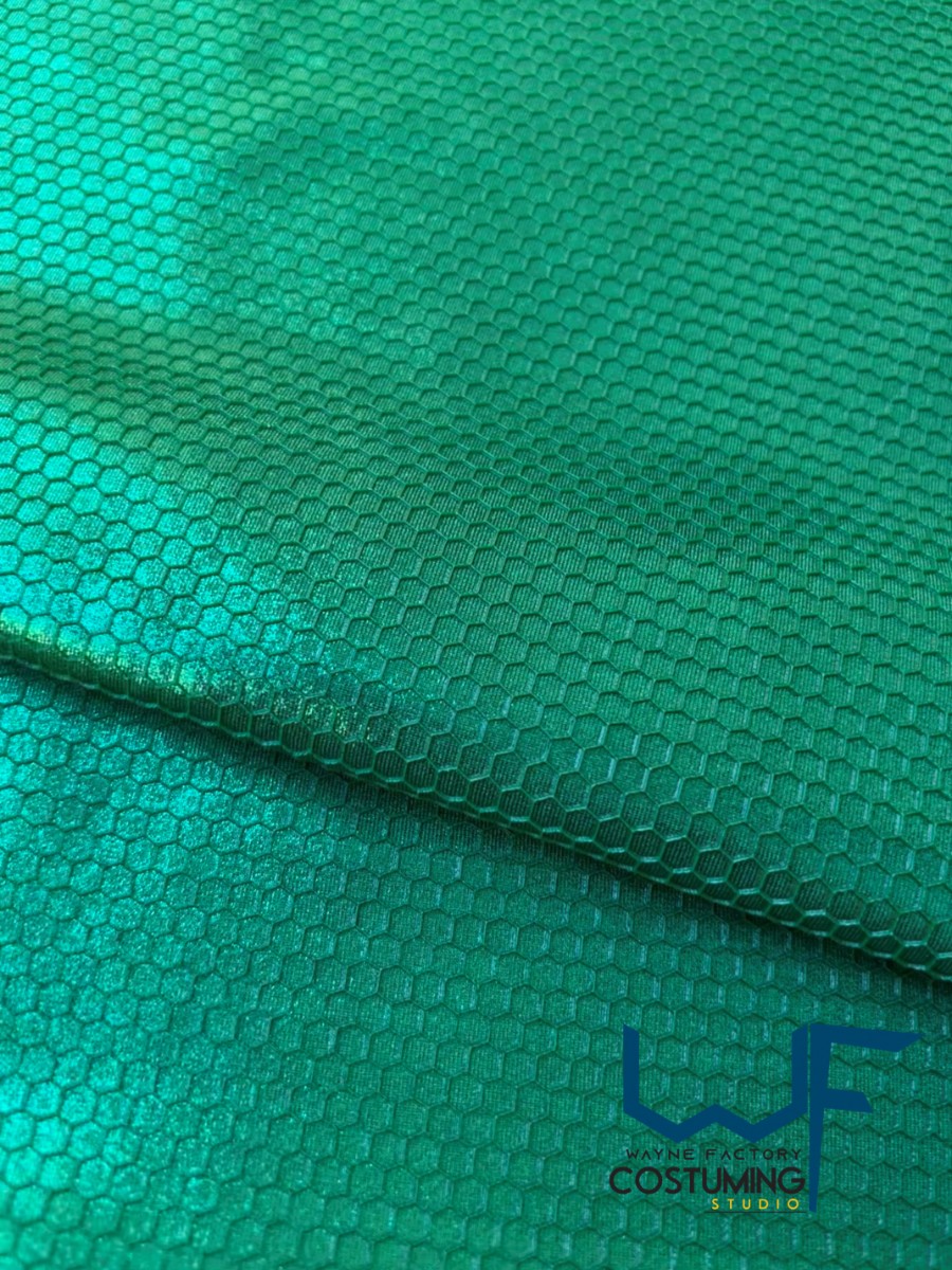 honey comb on metallic fabric shiny pattern texture screen printed fabric spandex lycra for cosplay and superhero elastic stretch tiles costume