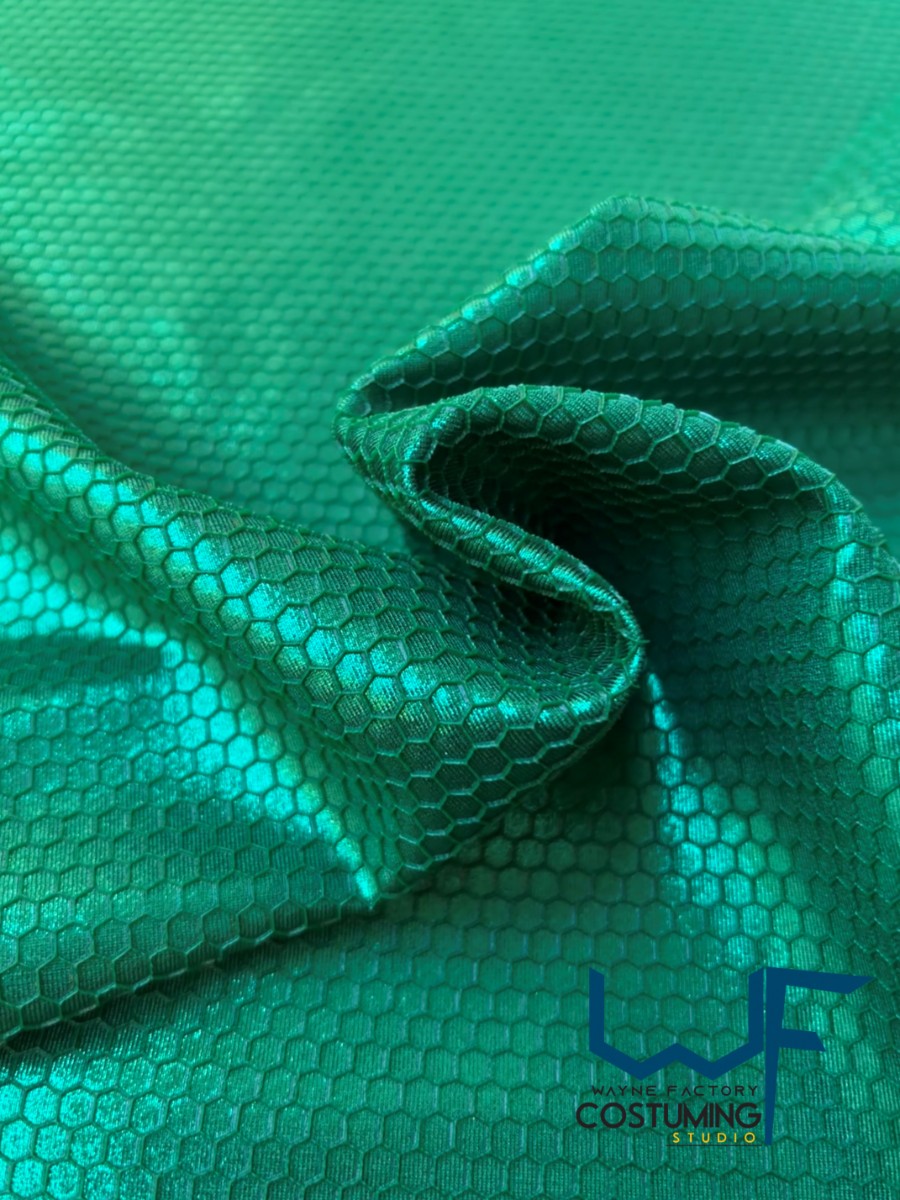 honey comb on metallic fabric shiny pattern texture screen printed fabric spandex lycra for cosplay and superhero elastic stretch tiles costume