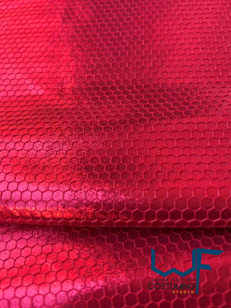honey comb on metallic fabric shiny pattern texture screen printed fabric spandex lycra for cosplay and superhero elastic stretch tiles costume