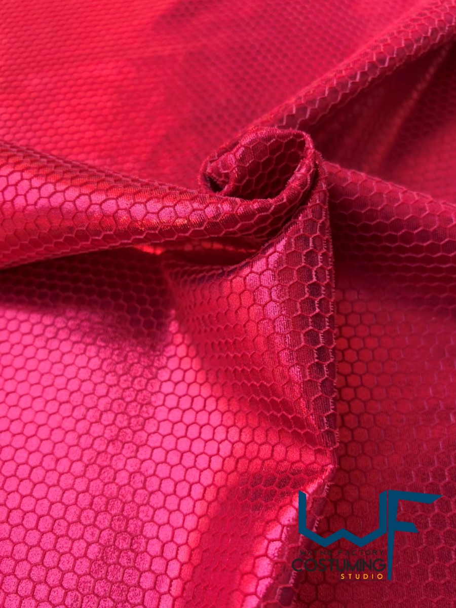 honey comb on metallic fabric shiny pattern texture screen printed fabric spandex lycra for cosplay and superhero elastic stretch tiles costume