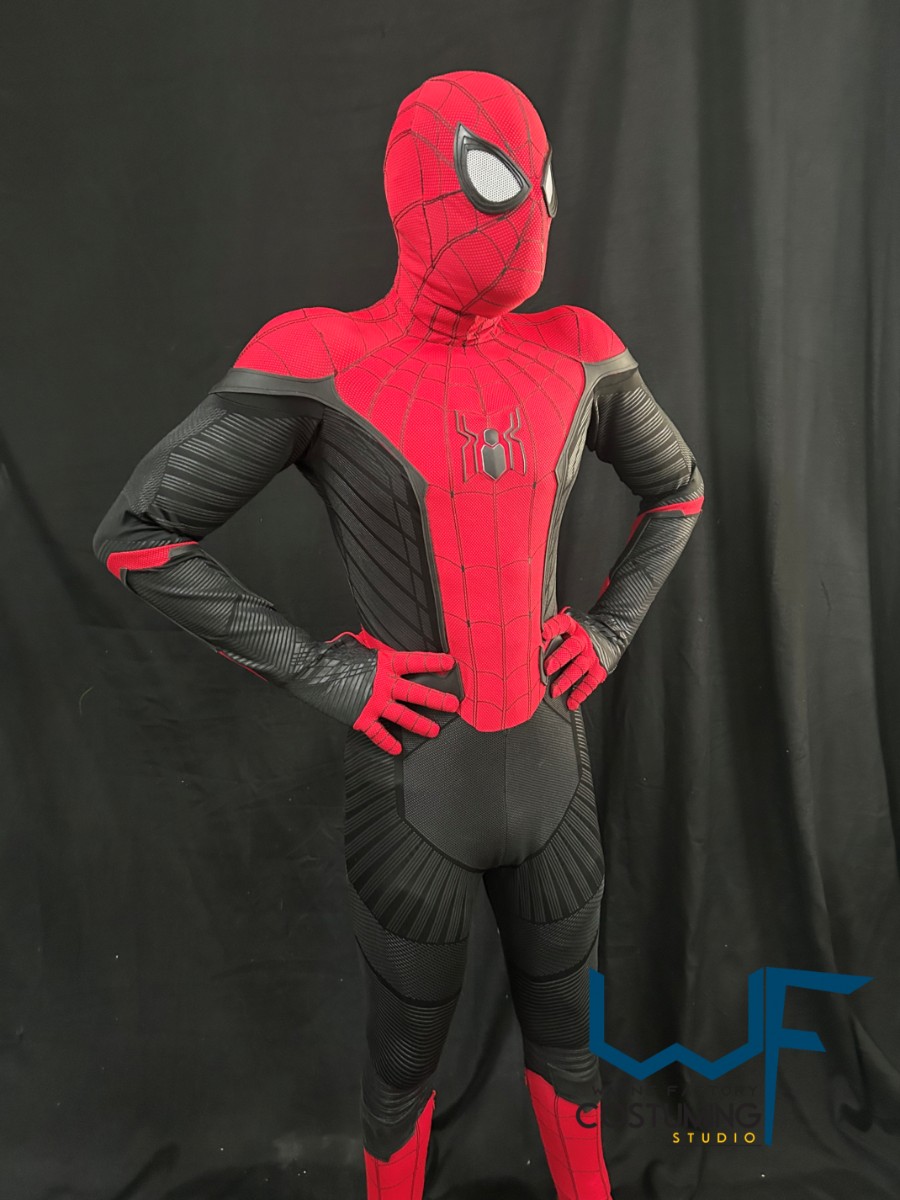 spiderman far from home costume cosplay with screen print fabrics marvelc comics cinematic costuming