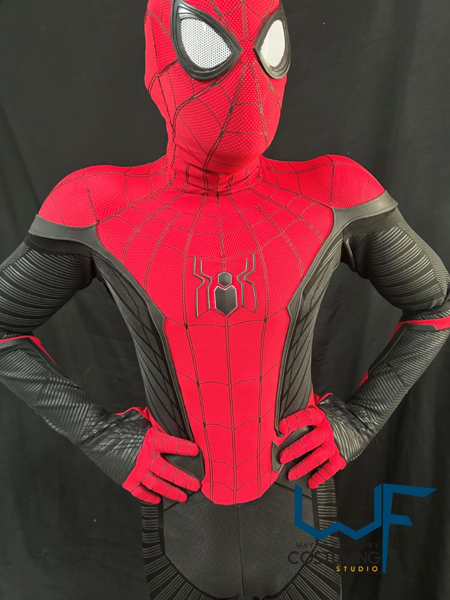 spiderman far from home costume cosplay with screen print fabrics marvelc comics cinematic costuming