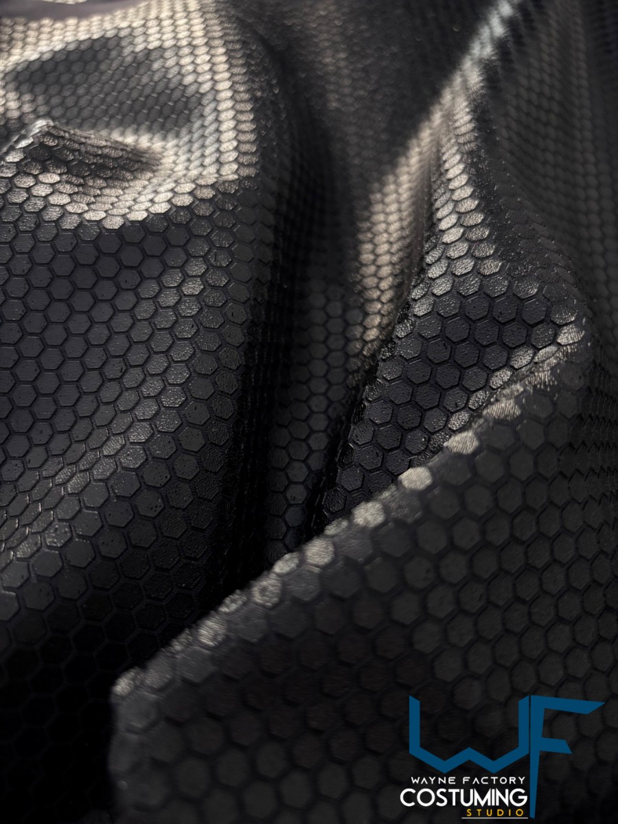 honey comb full fabric silicon ink rised reliefs pattern texture screen printed fabric spandex lycra for cosplay and superhero costume studio cinema elastic stretch tiles costume